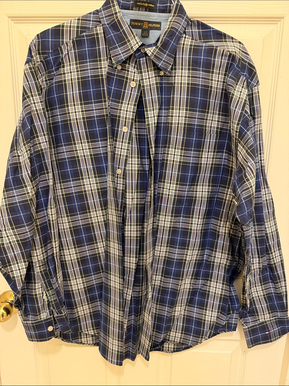 Tommy Hilfiger Navy and White Plaid Button-Down Shirt